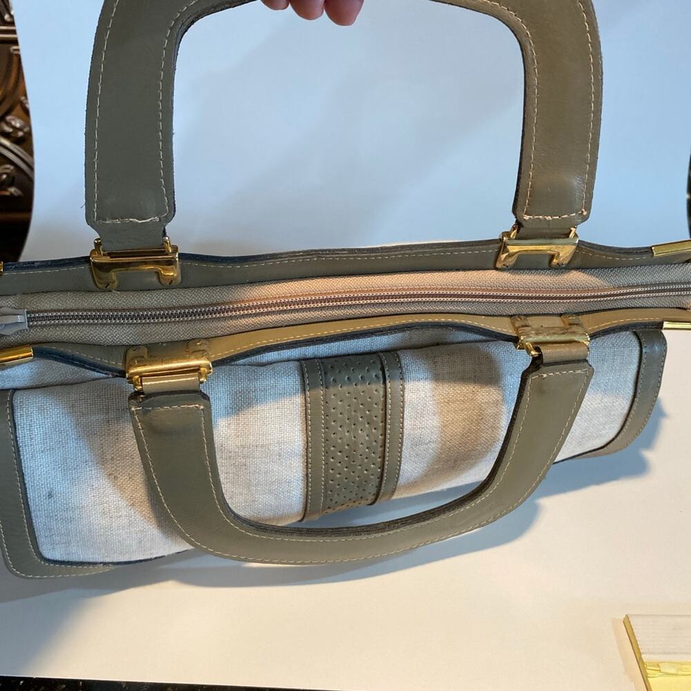 Philippe Vintage Handbag. Two Handles. Canvas and Taupe Leather. Many Compartmen - Picture 8 of 12